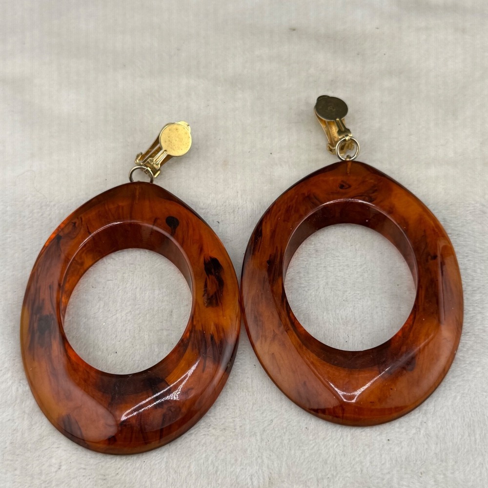 Vintage Carnegie Bakelite Clip On Earrings Large Dangle